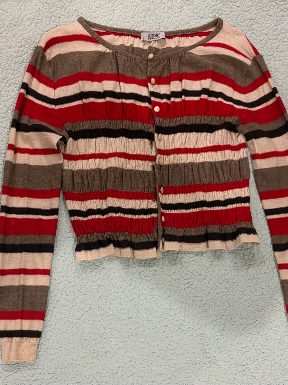 Vintage Moschino Cheap & Chic 100% Virgin Wool Striped Peplum Cardigan XS
